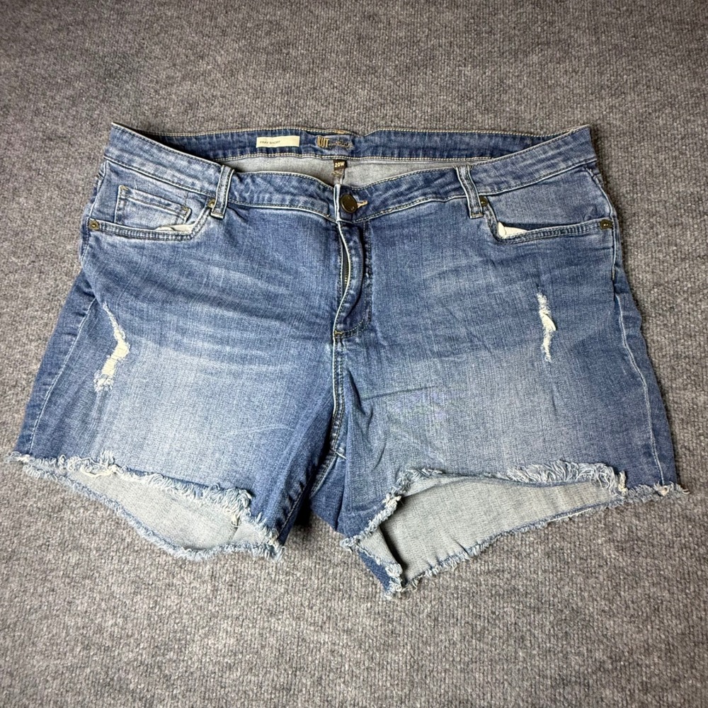 KUT‎ from the Kloth Fray Short Womens 20W Blue Medium Wash Distressed Denim